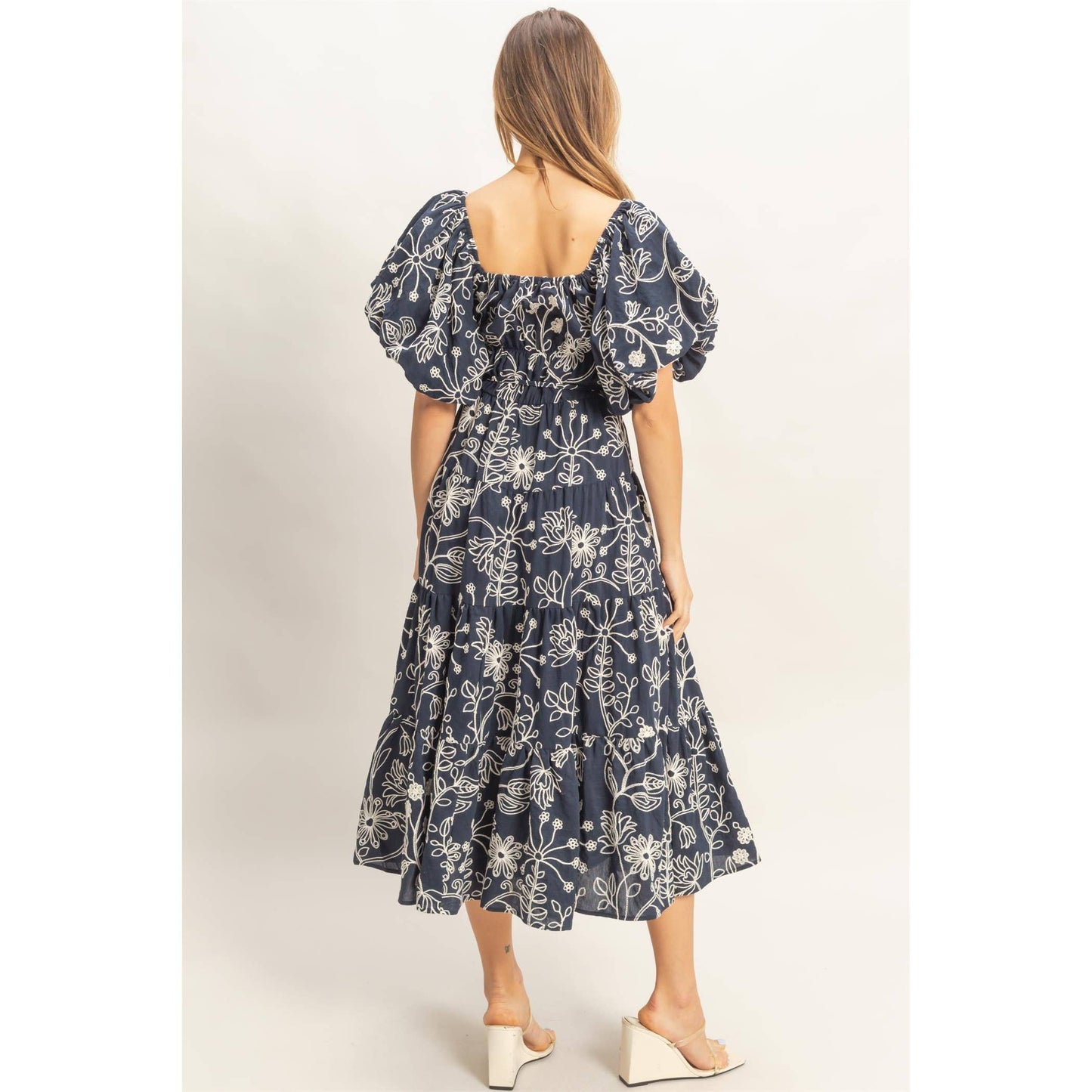 Floral Puff Sleeve Midi Dress