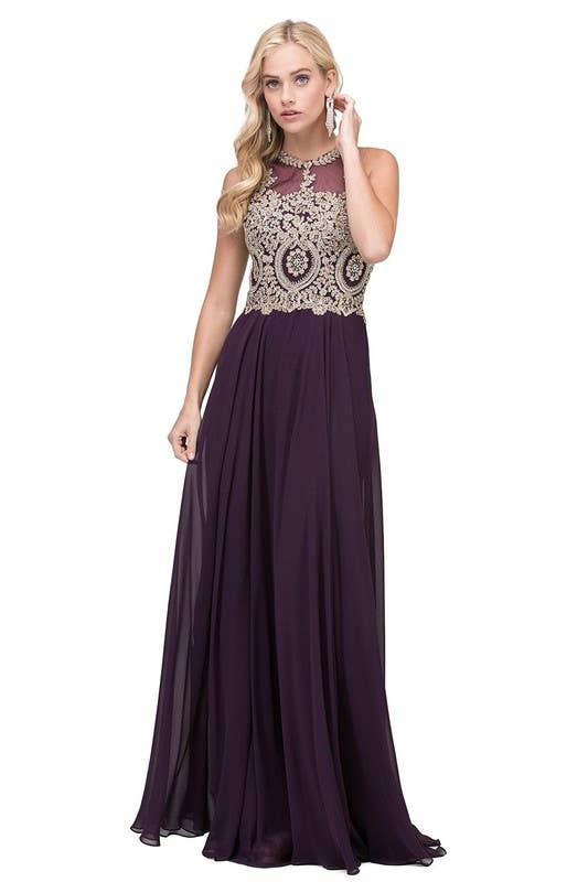 Plum Illusion Halter Neckline and A-Line Skirt ~ Small