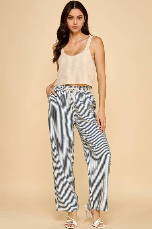 STRIPE STRAIGHT LEG PANTS ~ Black