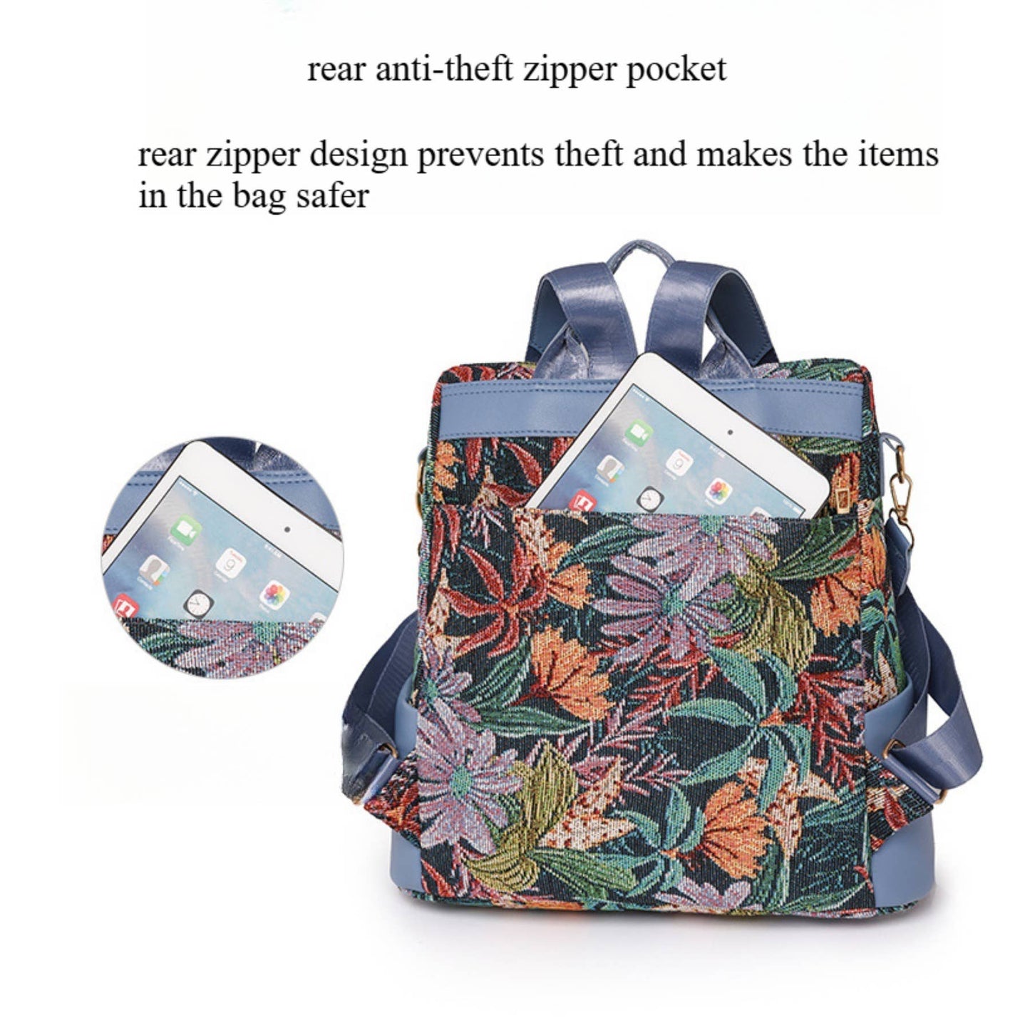 Oxford Cloth Printed Backpack Zipper Closure Lightweight
