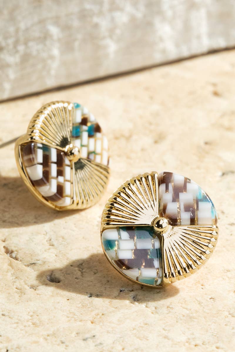 Celluloid Fan Circle Stud Earrings