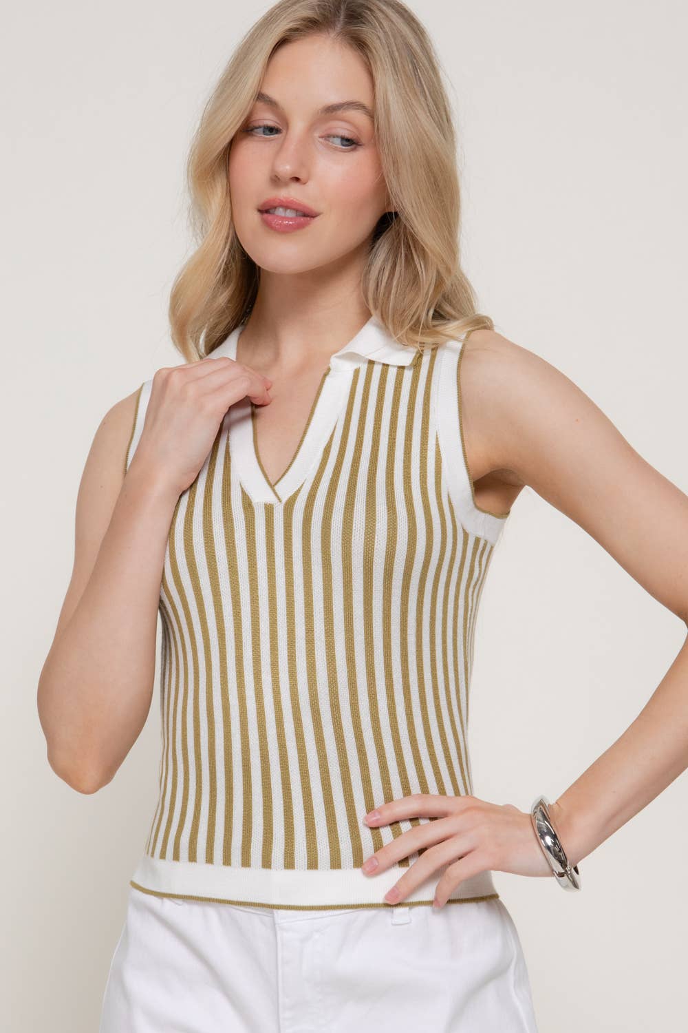 Sleeveless Vertical Striped Sweater Top (Multiple Colors)