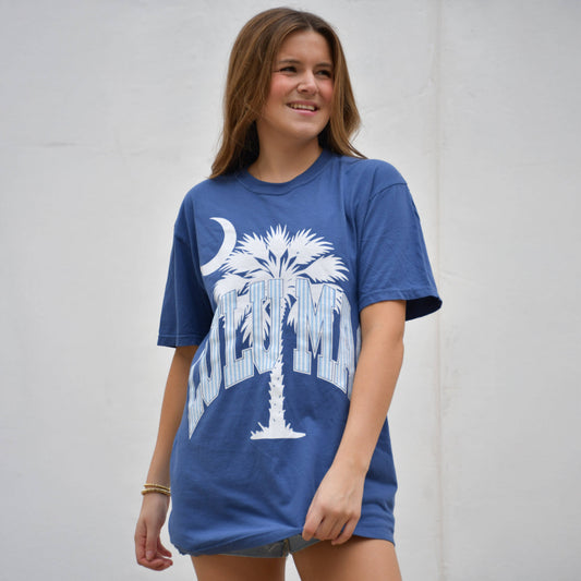 Lulu Mac Palmetto Moon Adult China Blue Comfort Colors Tee
