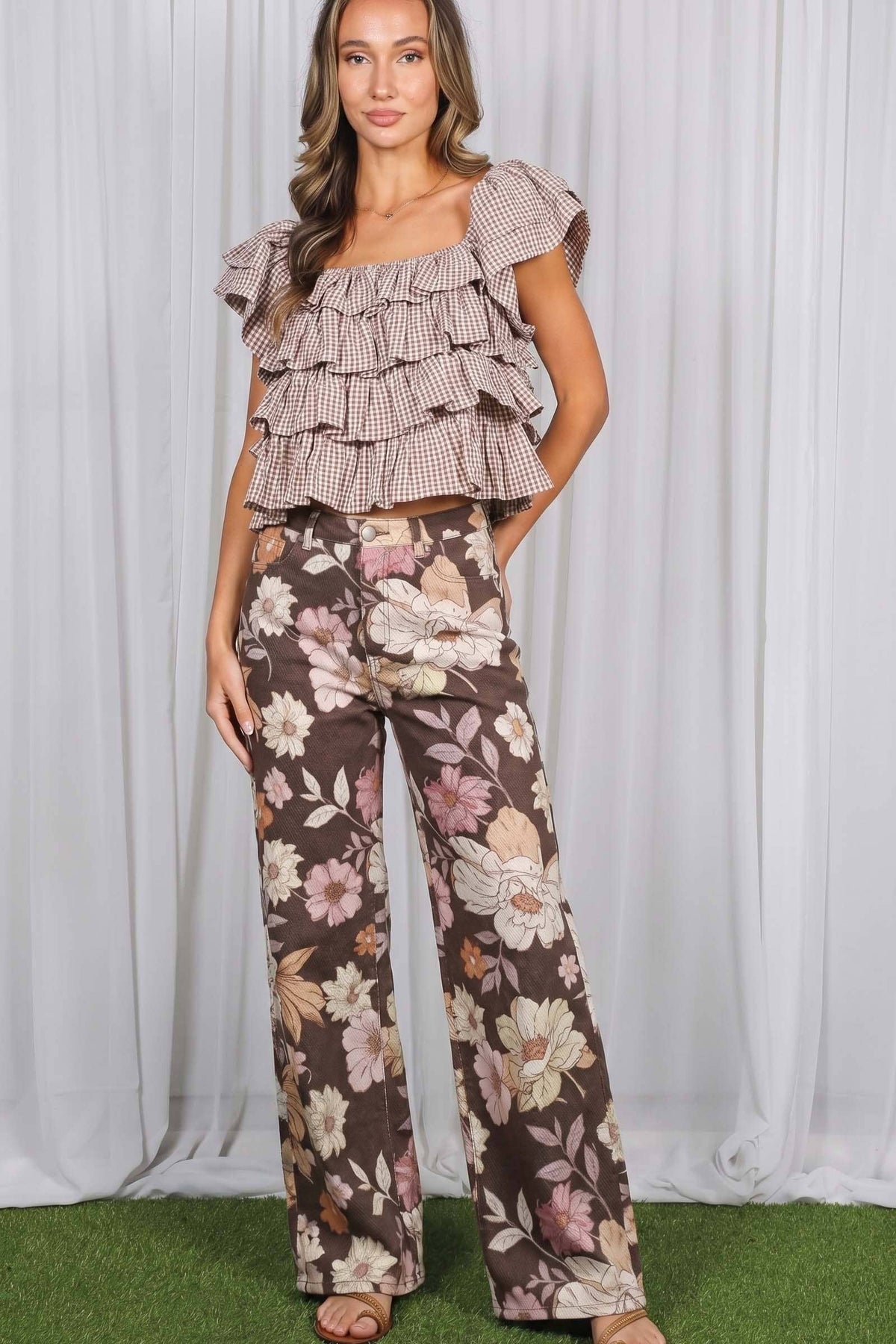 Floral Print Straight Leg Pants