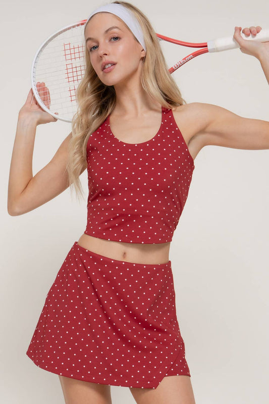 Strappy Back Tank Top & Wrap Skort Dot Print Activewear Set