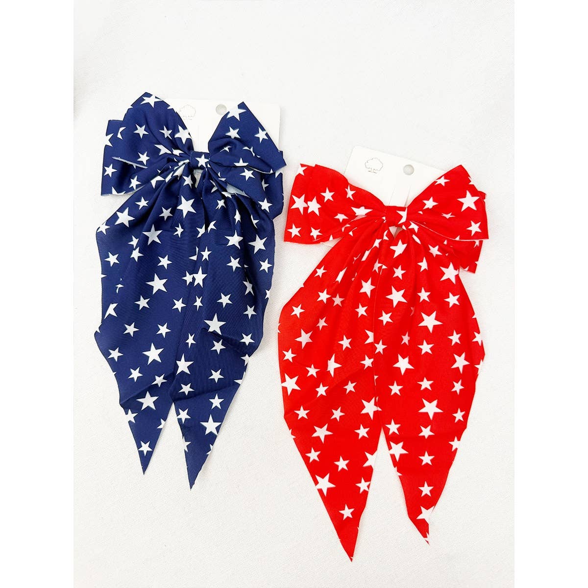 Blue or Red Star Long Tail Bow Hair Clip