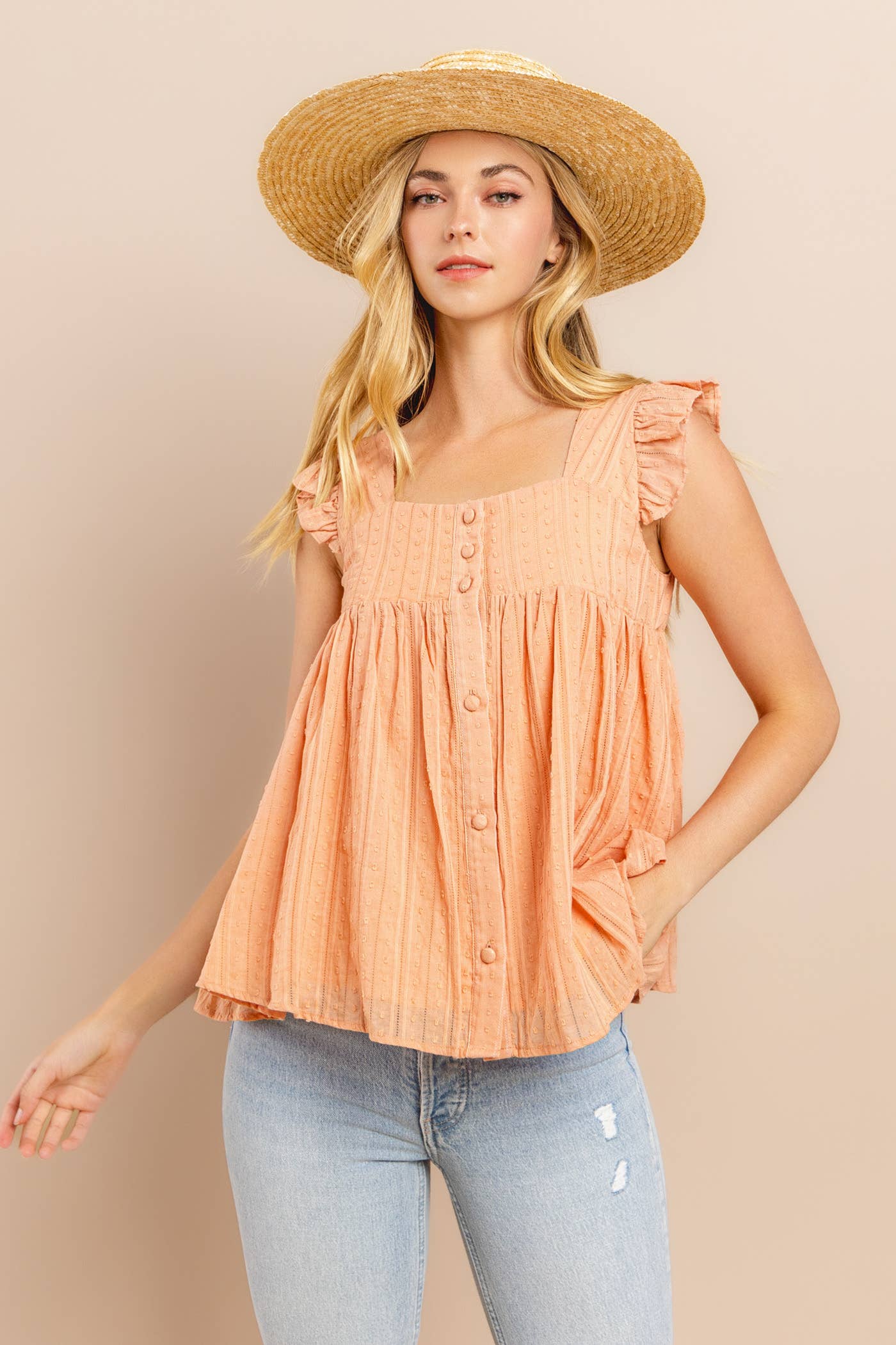 Rusty Peach Flare Bottom Blouse