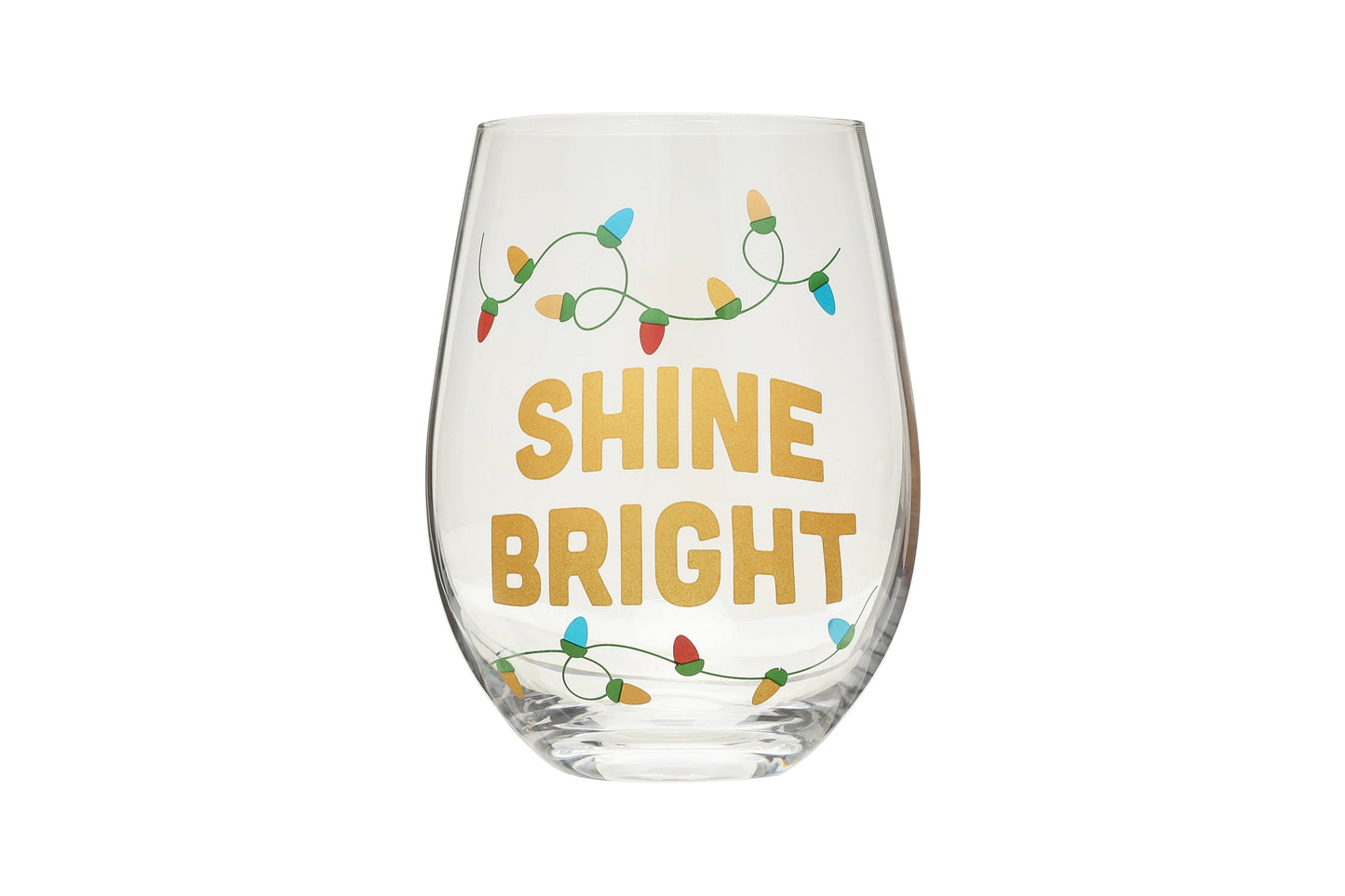 Festive Shine Bright Christmas Stemless Wine Glass