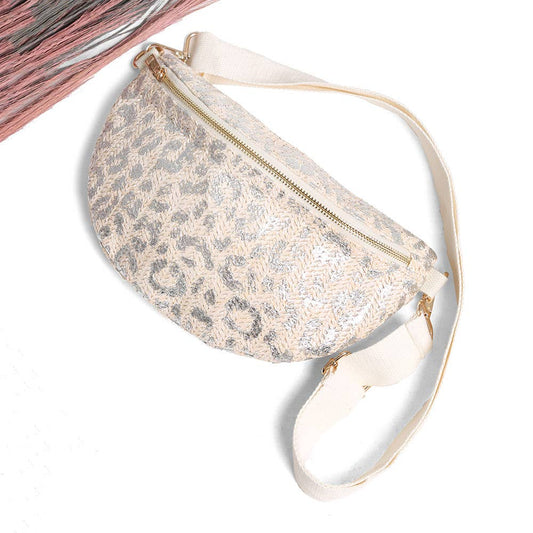 Leopard Pattern Embroidered Crossbody Belt Bag