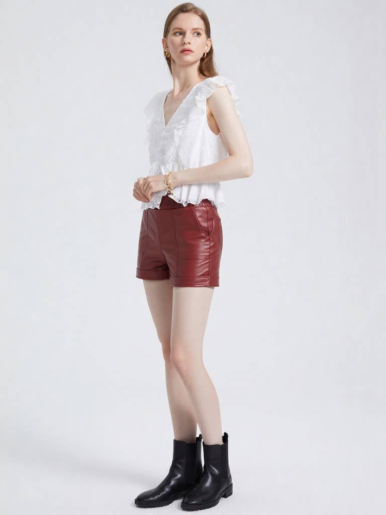 Faux Leather Casual Shorts