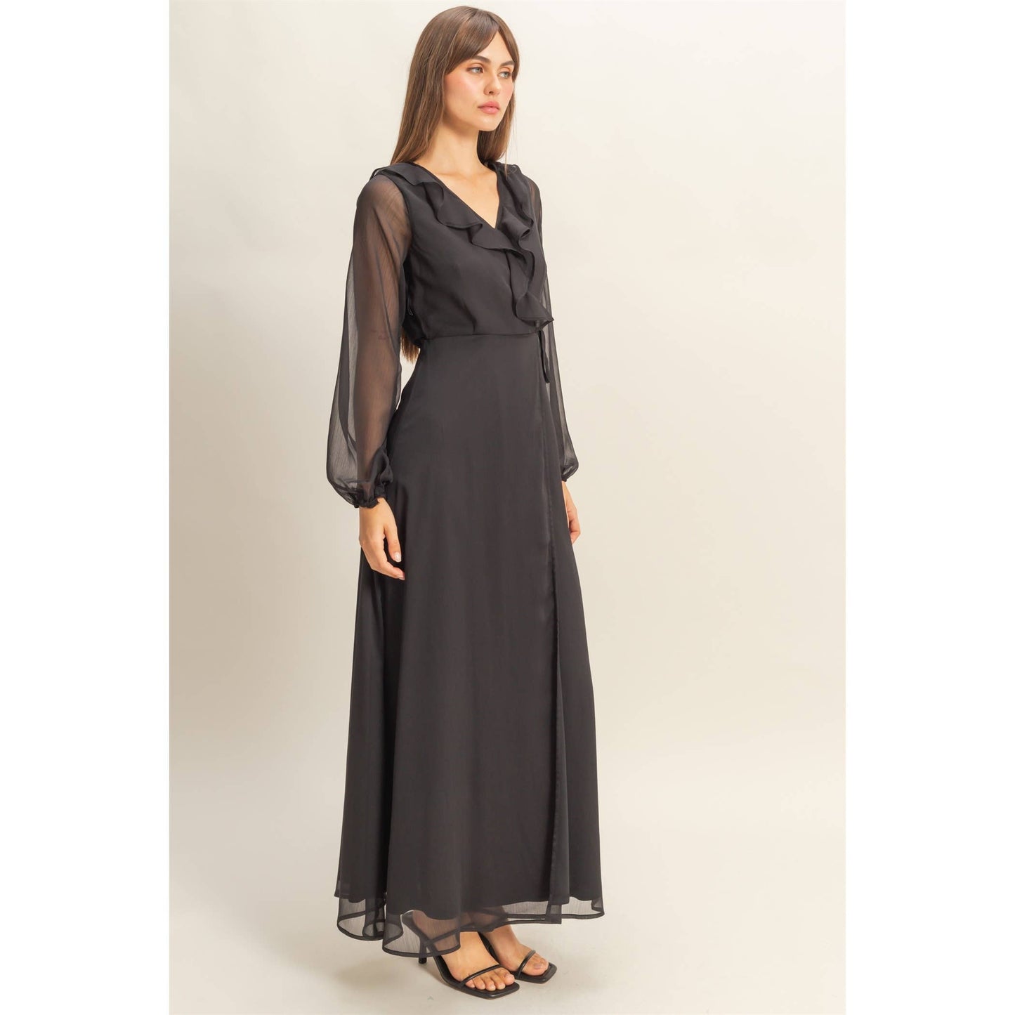 Long Sleeve Wrap Maxi Dress
