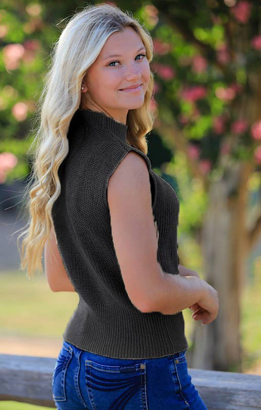Cropped knit sleeveless sweater