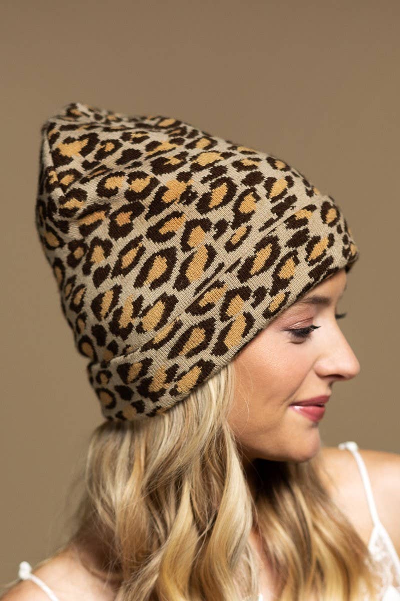 Leopard Print Knit Beanie