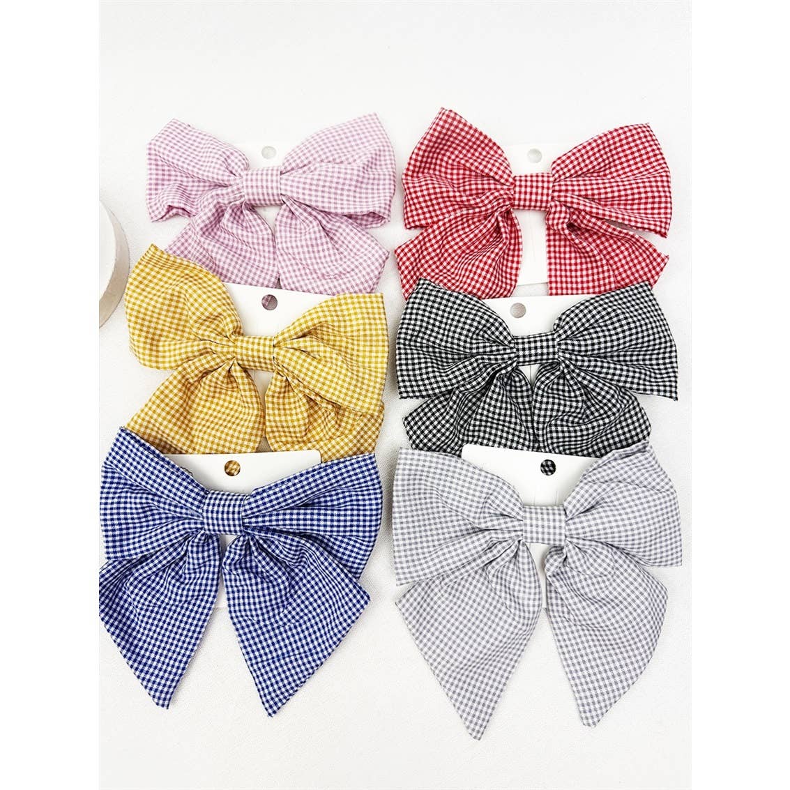 Soft Tone Checker Pattern Bow Hair Clips