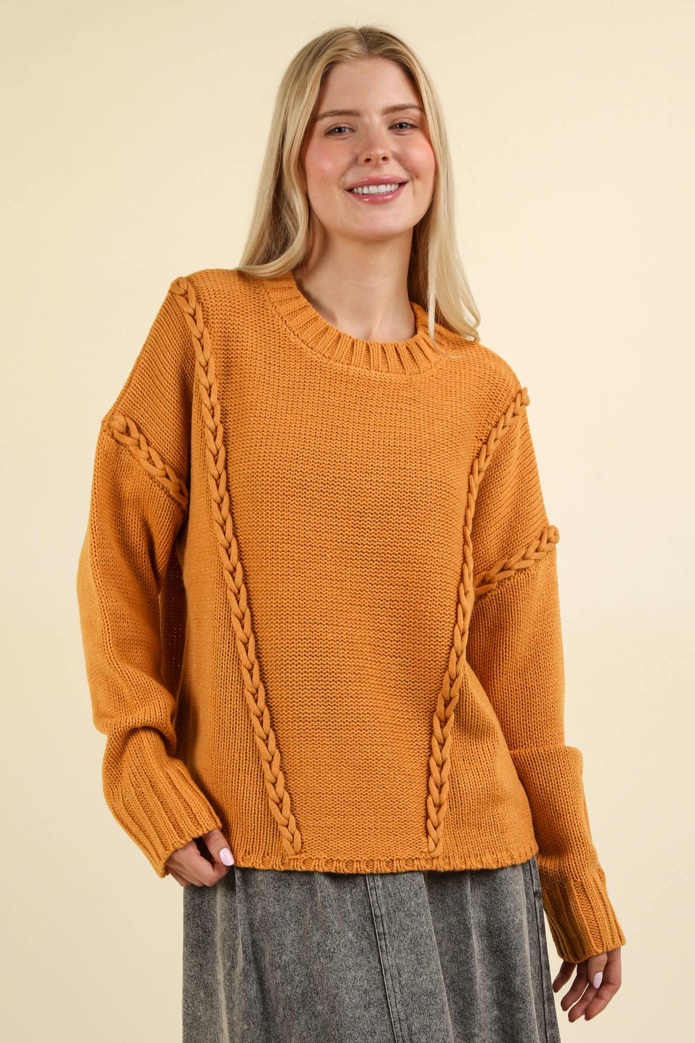 Chunky Braid Oversized Casual Sweater Knit Top