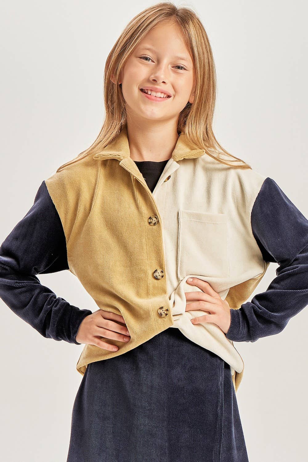 Colorblock Corduroy Shacket Young Girls