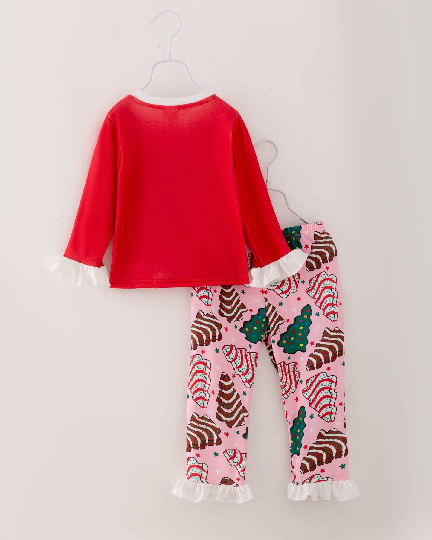 Christmas Tree Cookies Ruffle Girl Pajamas Sleepwear Set