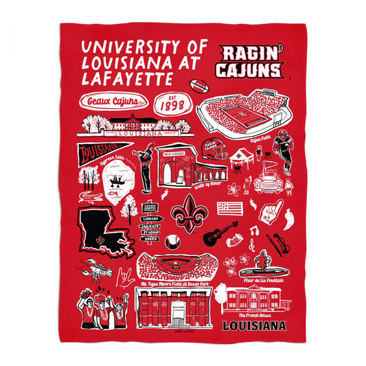 Louisiana At Lafayette Hand Sketched Minky Blanket