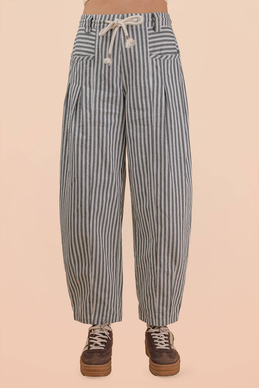 Striped Barrel Denim Pants
