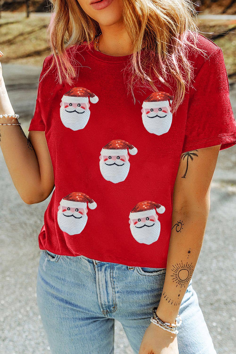 Sequin Christmas Claus Graphic T-Shirt