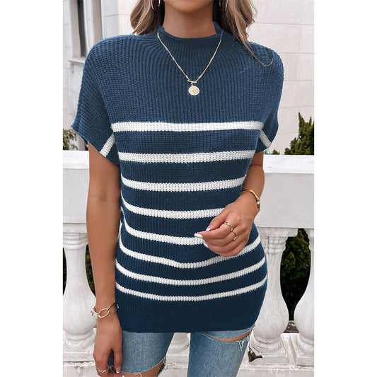 Round Neck Stripe Short Sleeve Sweater