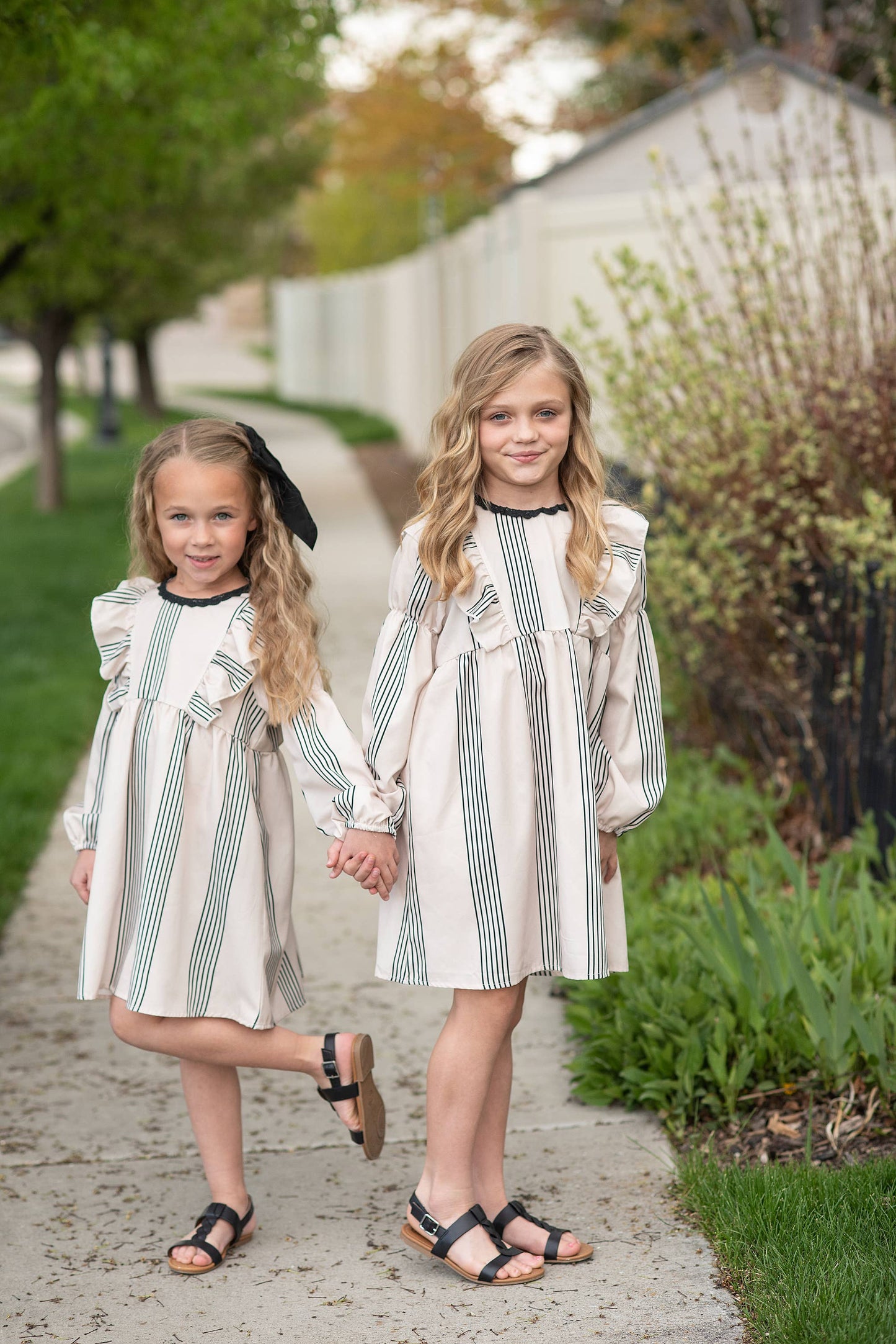 Kids Stripe Long Puff Sleeve Dress