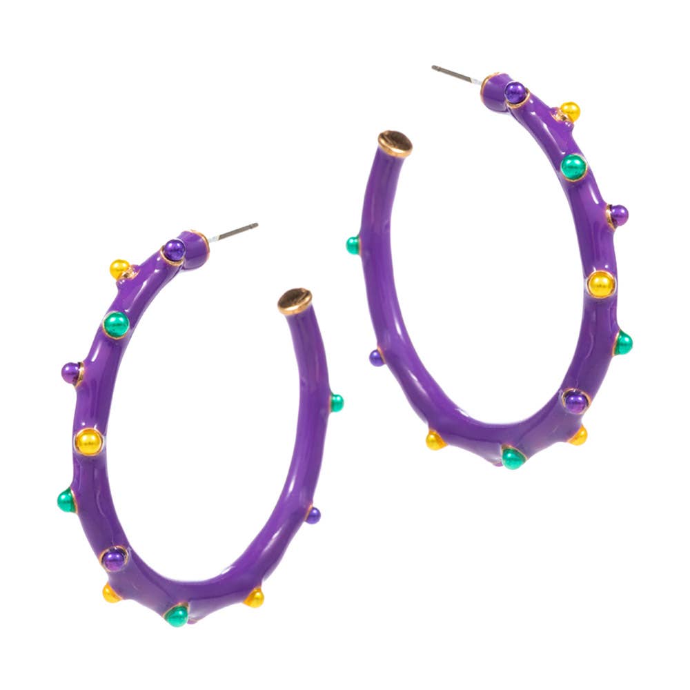 Mardi Gras Pearl Embellished Hoop Earrings