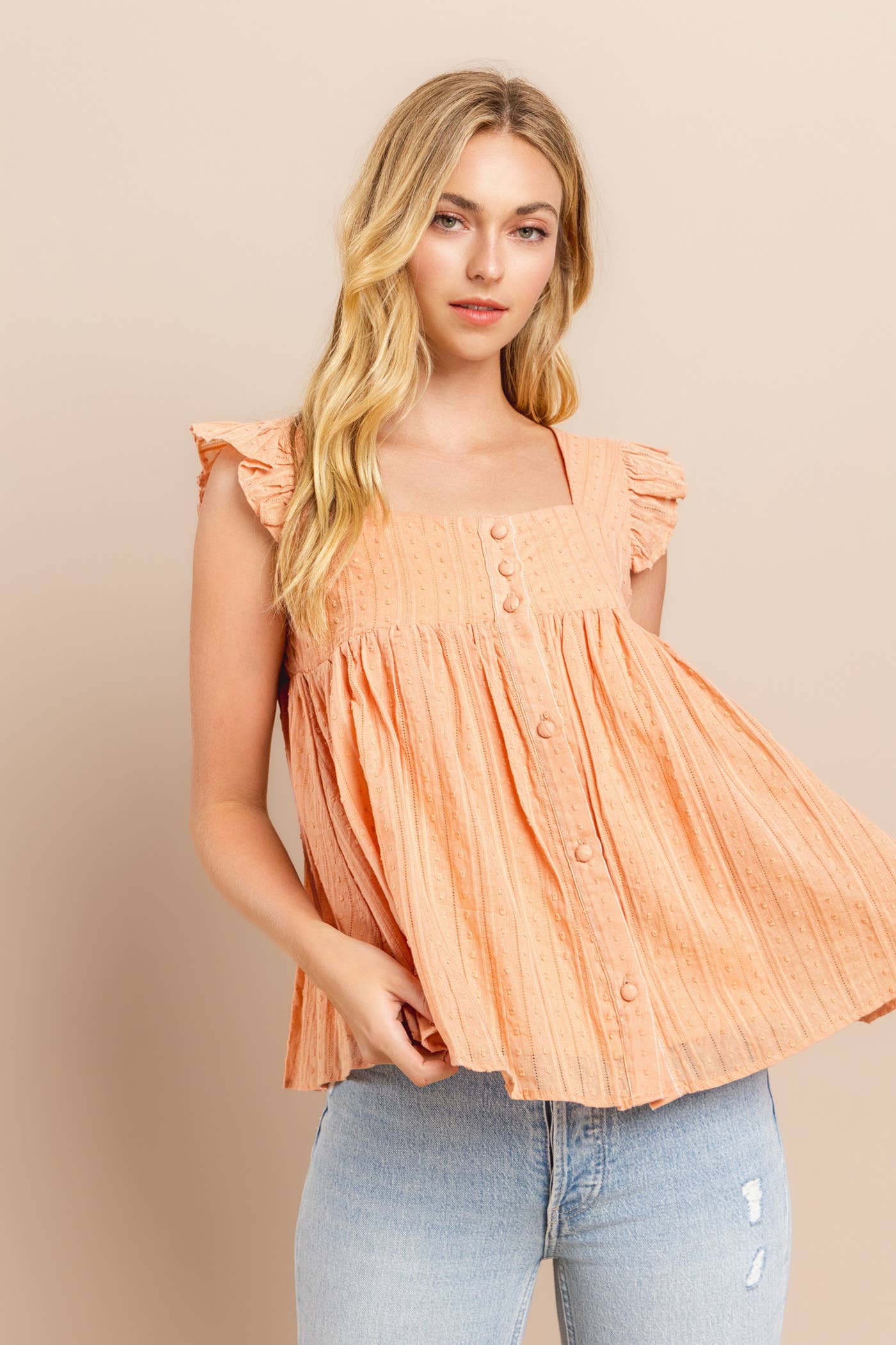 Rusty Peach Flare Bottom Blouse