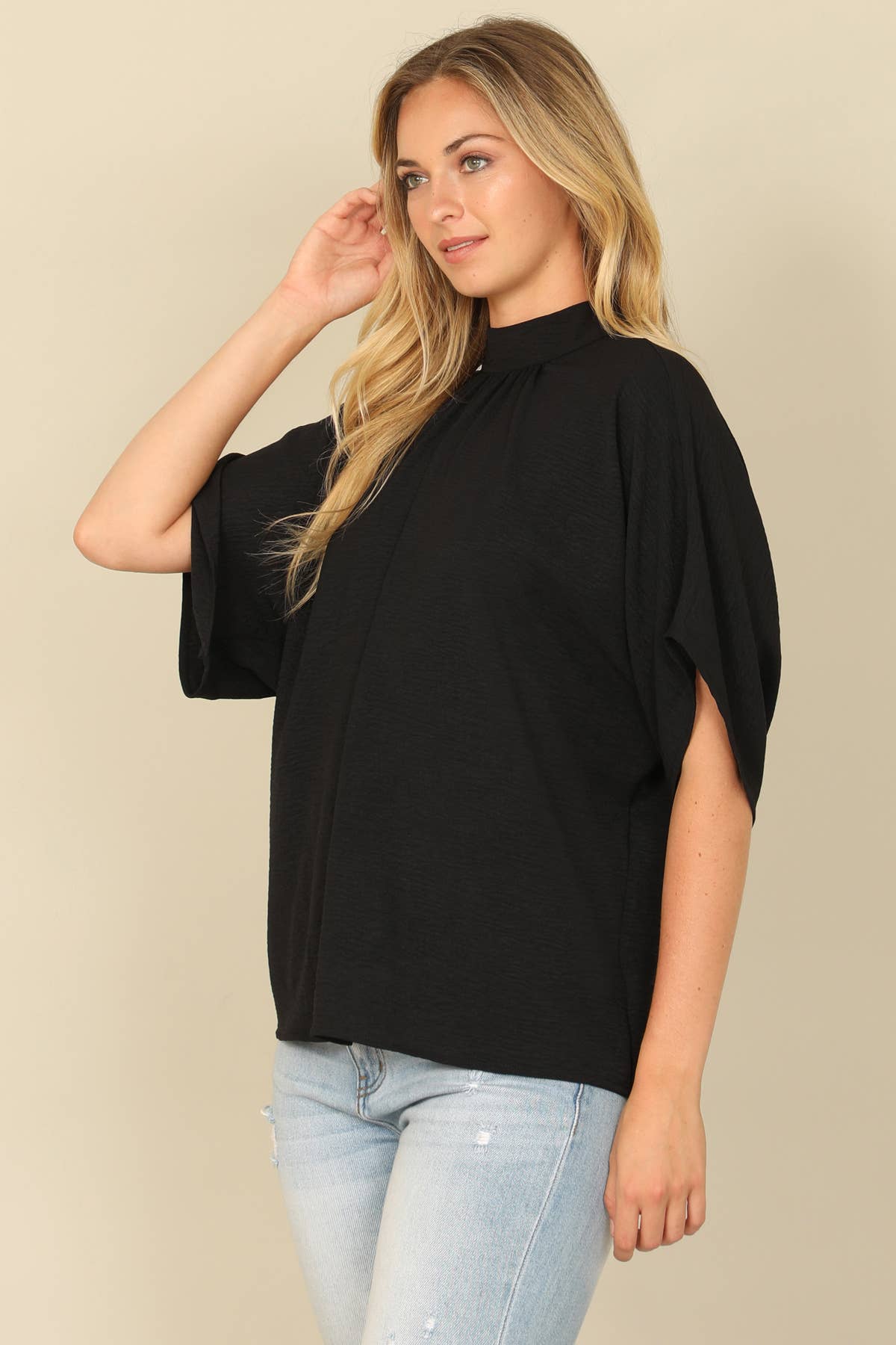 DOLMAN SLEEVE HIGH NECK TOP