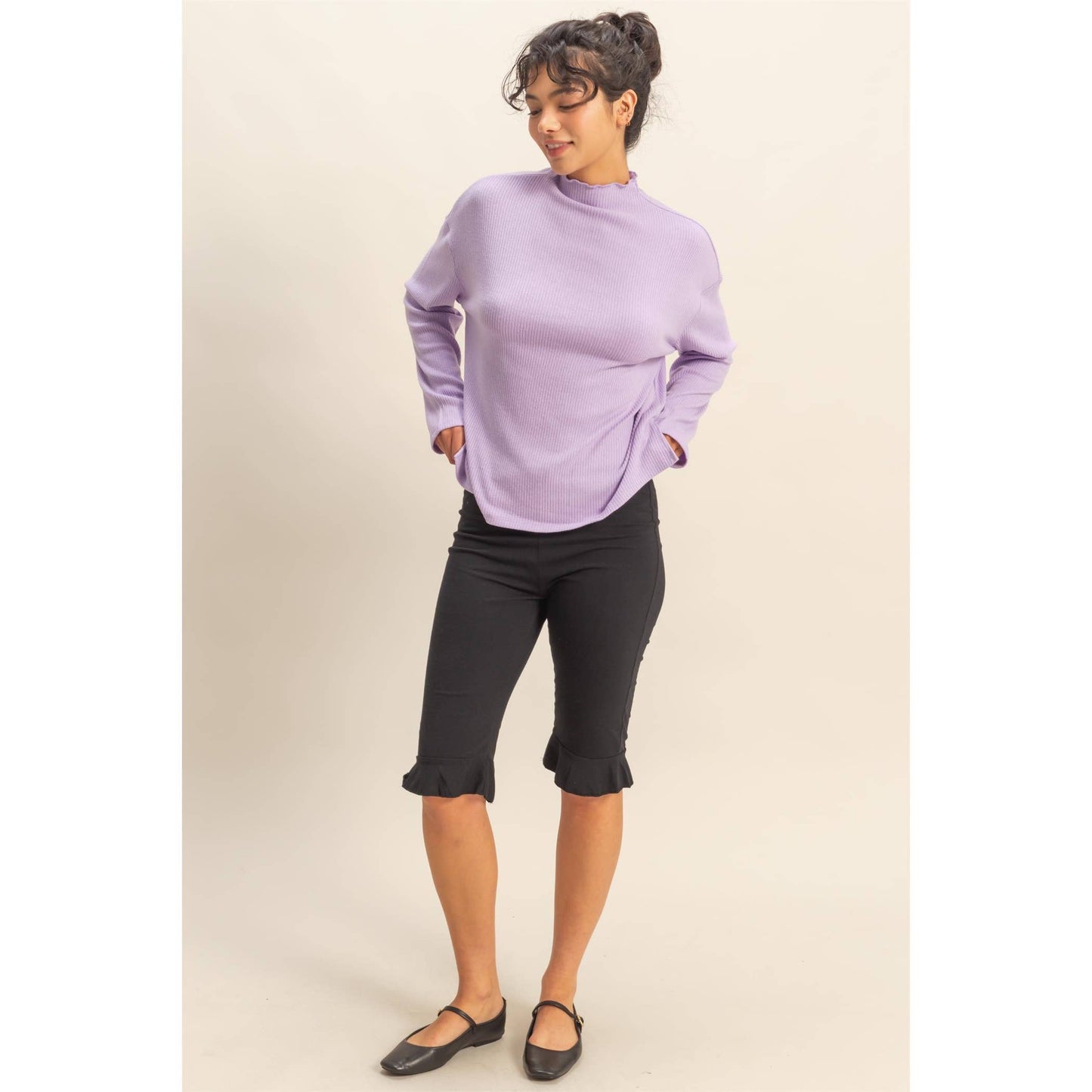 Oversized High Neck Top With Side Slit