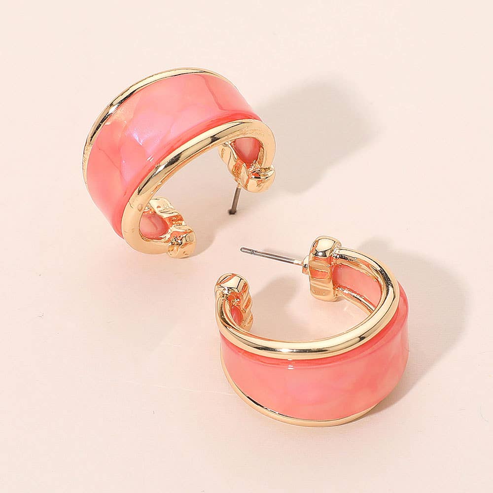 Modern Wide Marbled Resin Hoop Earrings