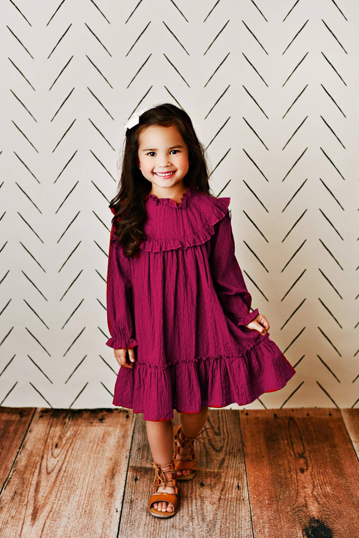 Plum Ruffle Long Sleeve Dress