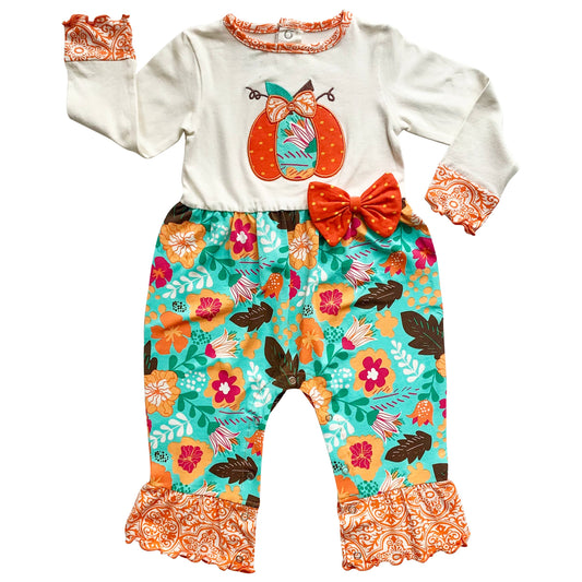 Baby Girls Thanksgiving Orange Pumpkin Romper