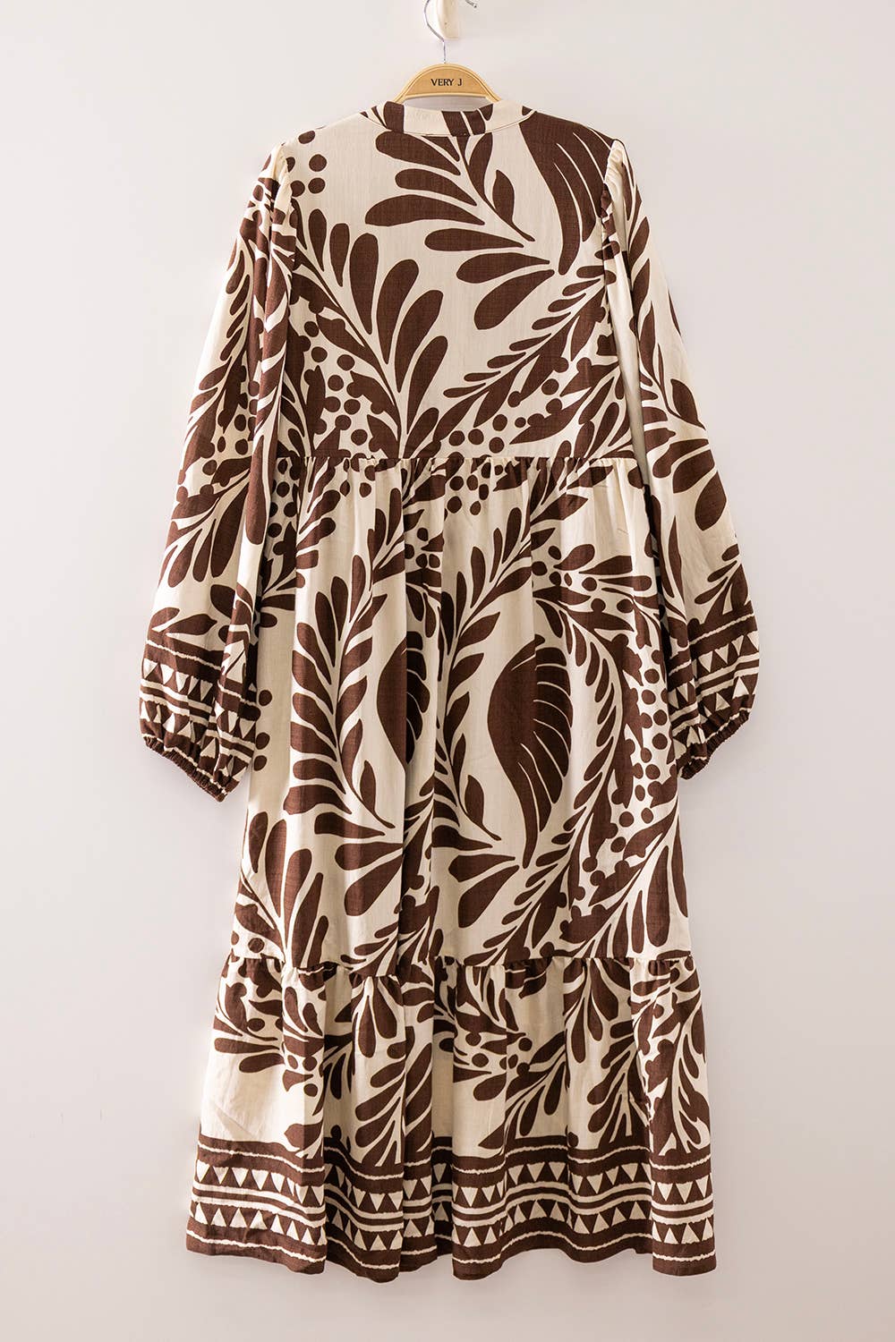 Tropical Leaf Print Tiered Maxi Dress