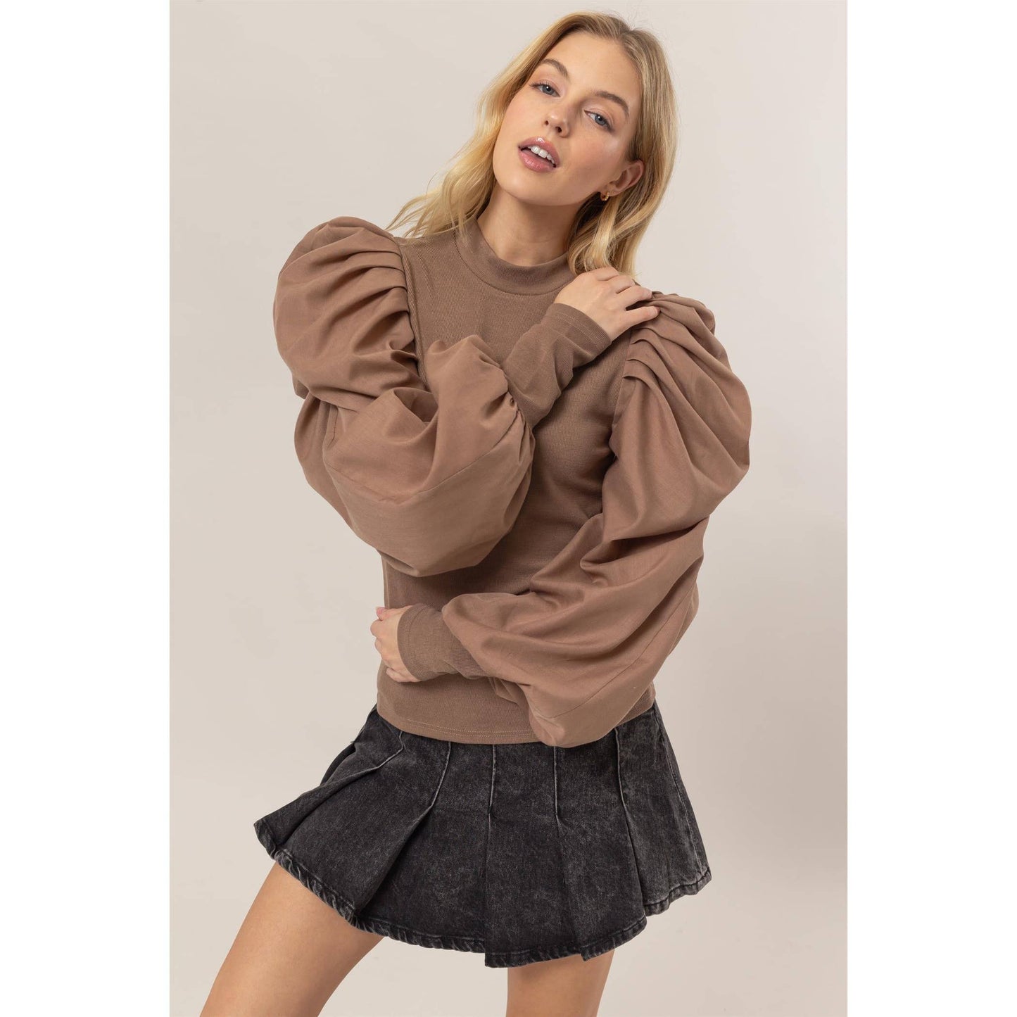 Mock Neck Puff Sleeve Blouse