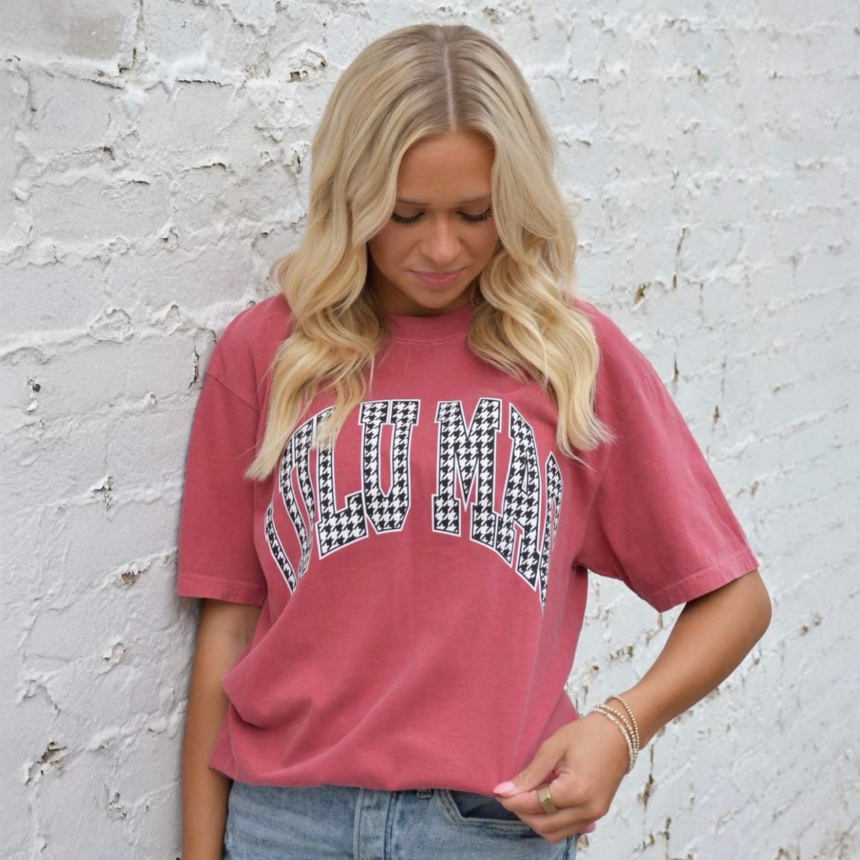 Houndstooth Adult Crimson Comfort Colors Tee