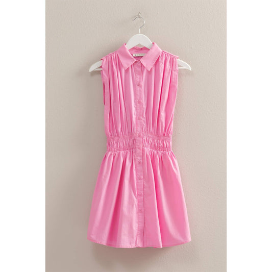 Elastic Waist Poplin Sleeveless Dress
