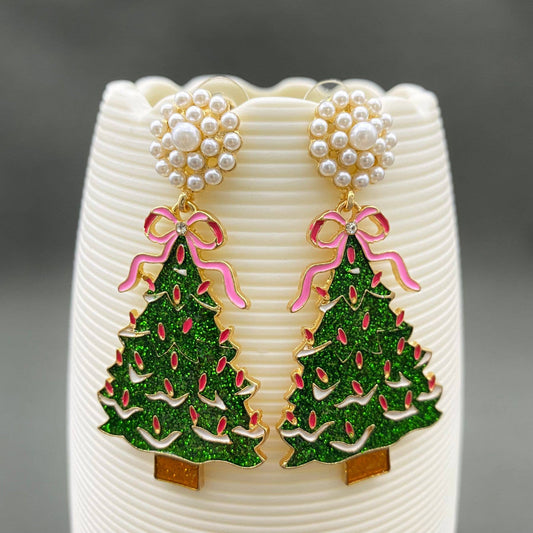 Enamel Christmas Tree DangleEarrings