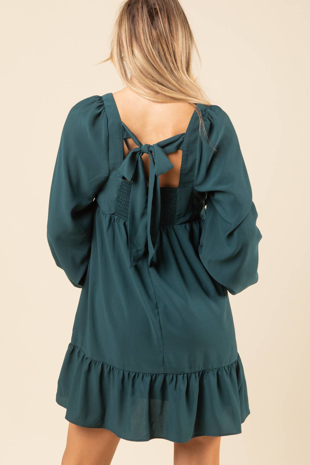 Forest Pleated Backless Mini Dress