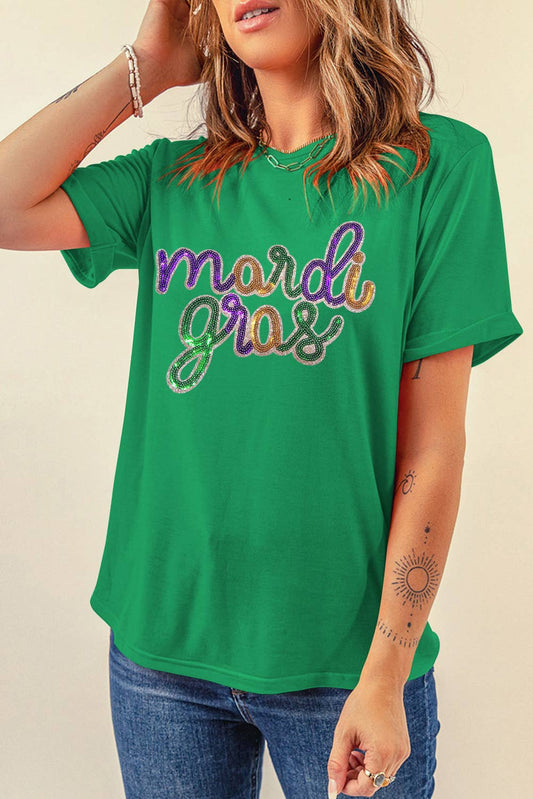 Sequin mardi gras Letter Graphic T Shirt