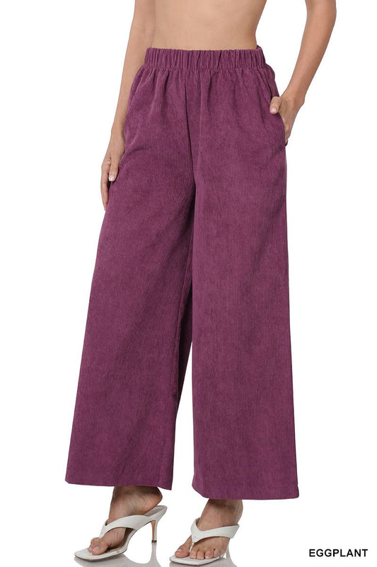Corduroy Wide Leg Pants With Pockets