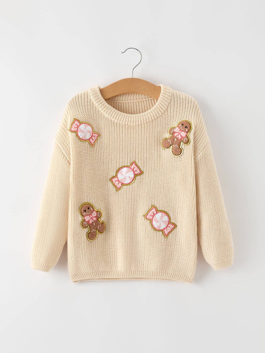 Christmas Gingerbread Man Candy Girls Pullover Sweater