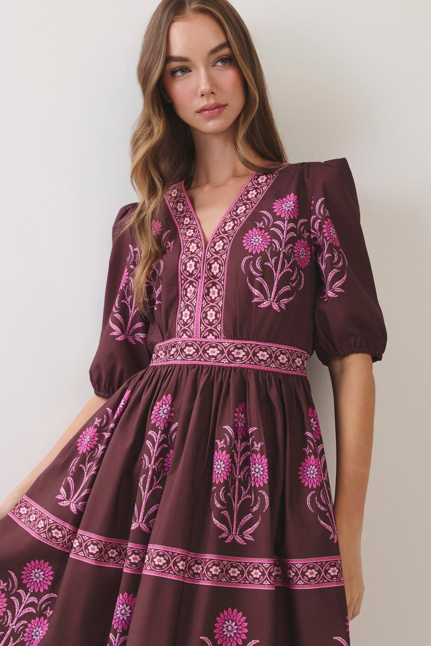 Floral Border Print Midi Dress