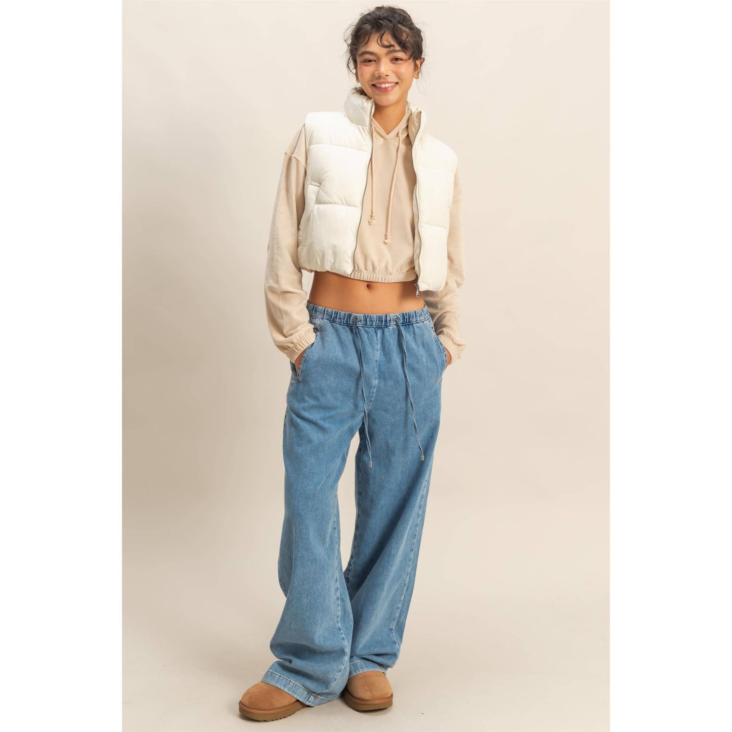 Cropped Puffer Vest ~ Cream