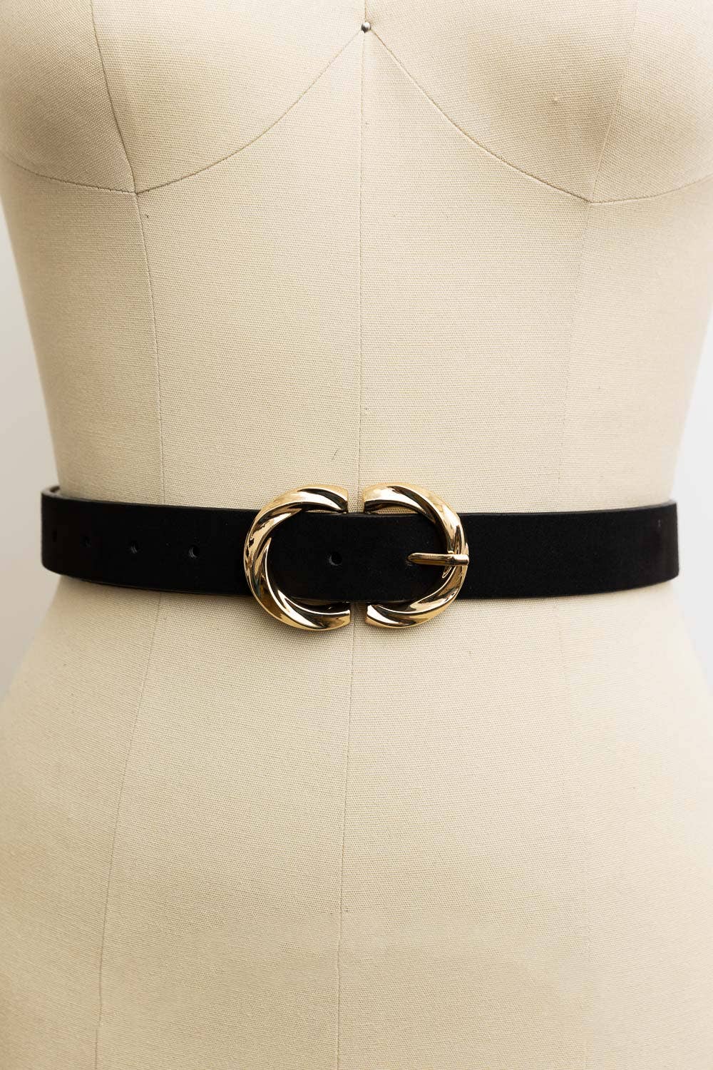 Double C Shaped Buckle Suede Belt ♾️: Black