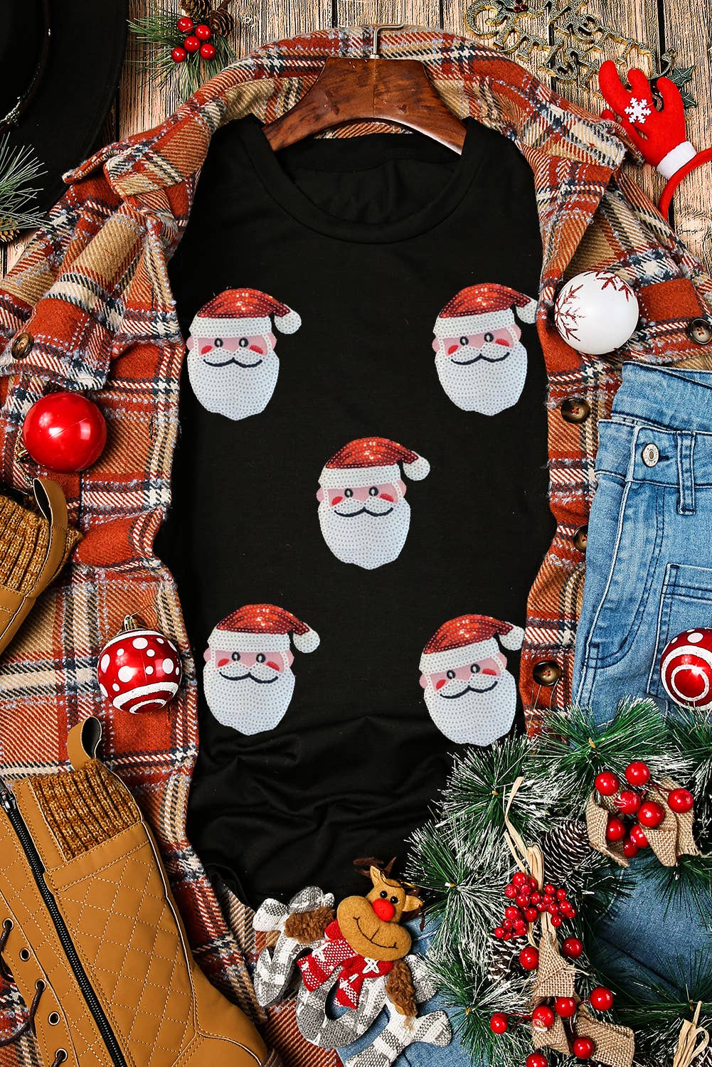Sequin Christmas Claus Graphic T-Shirt