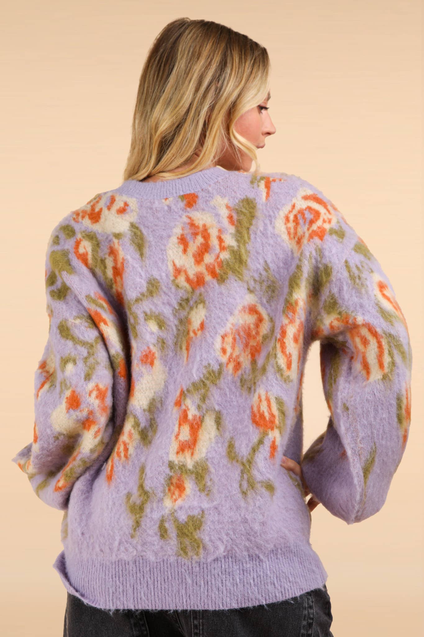 Soft Cozy Floral Print Knit Sweater Top