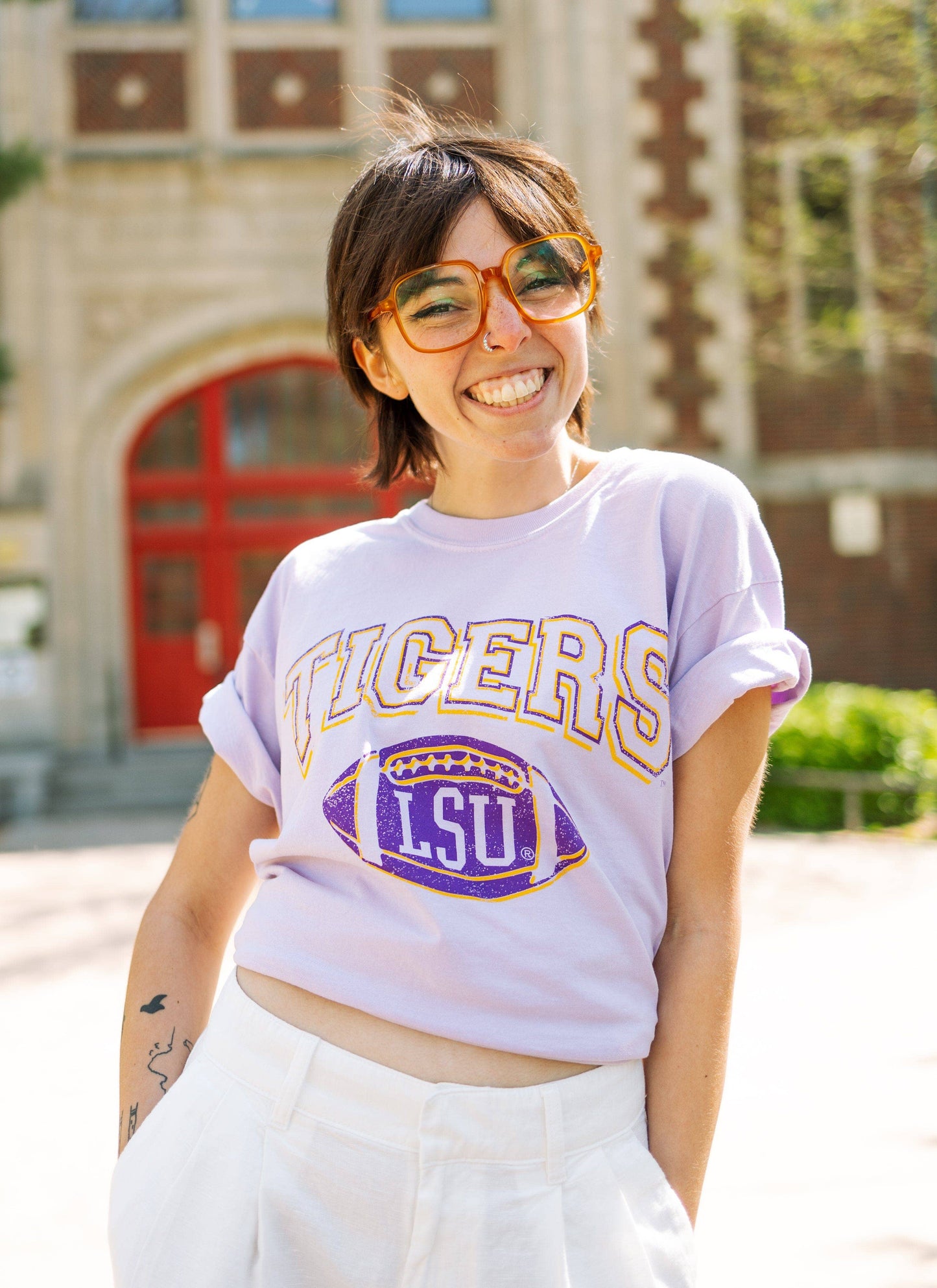LSU Tigers Football Orchid Tee