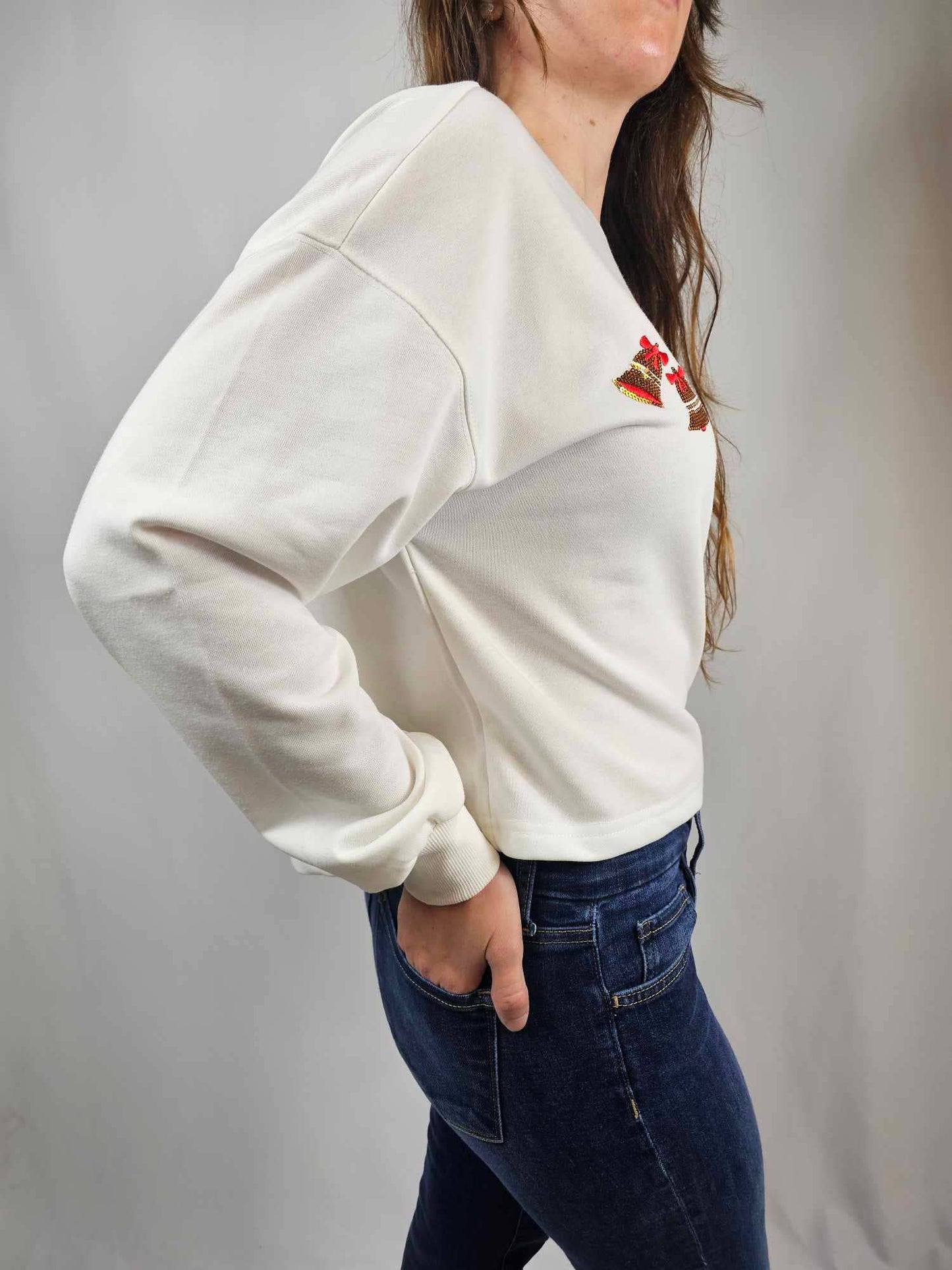 Sequin Santa Christmas LS Crop Tee