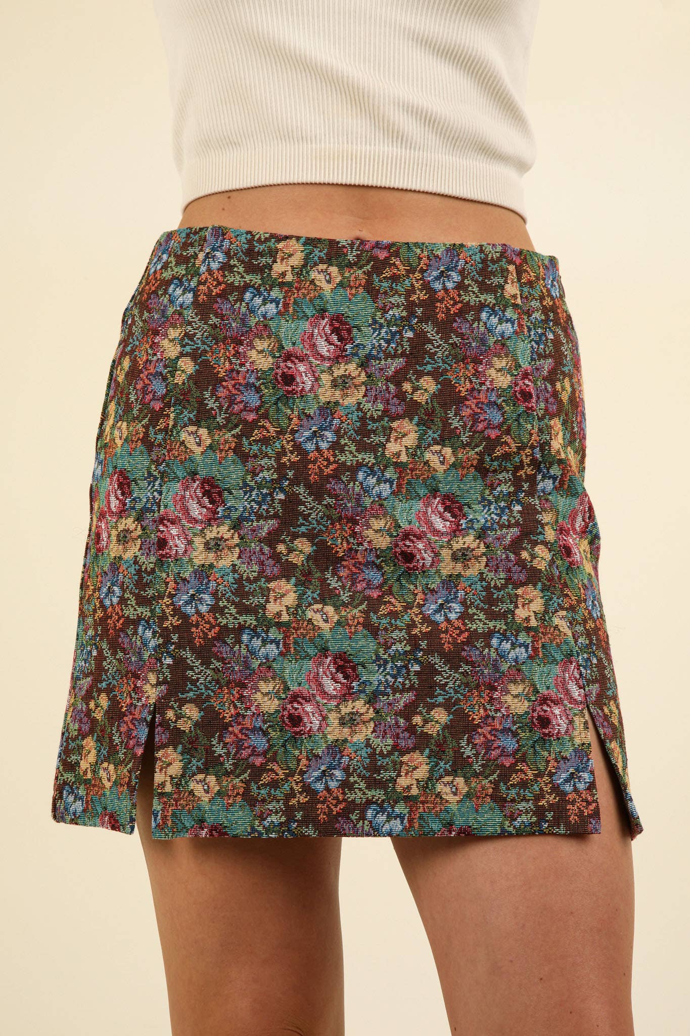 Floral Jacquard Fabric Holiday Mini Skirt